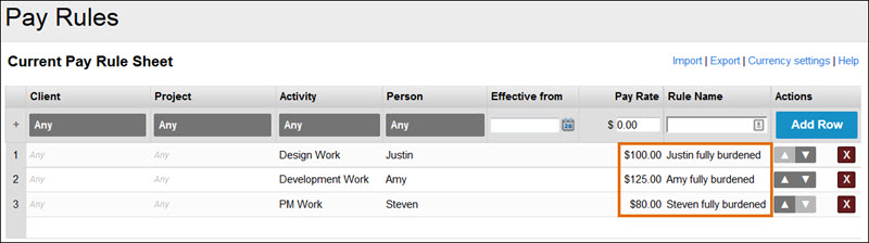Project costing--pay rules.