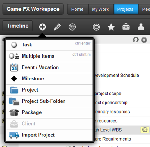 The add menu and options