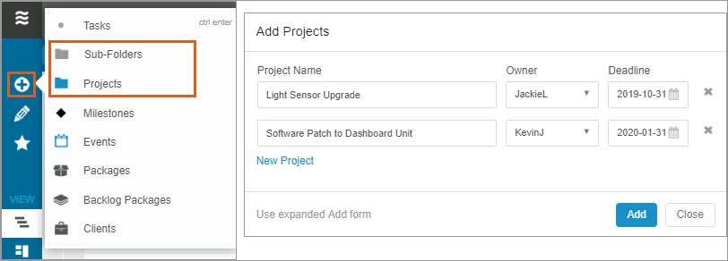 Add Projects and Sub-Folders