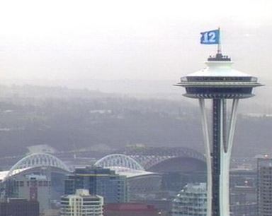 The 12th Man flag up high.