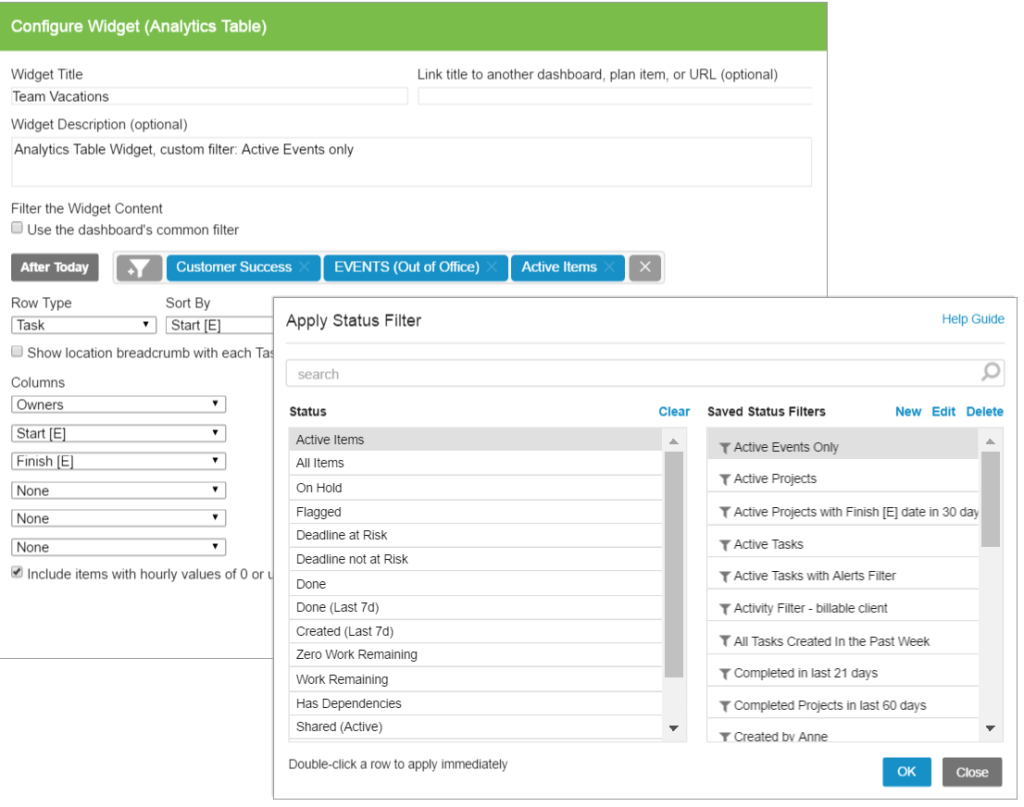 4 Analytics Table Widget - Events Filter