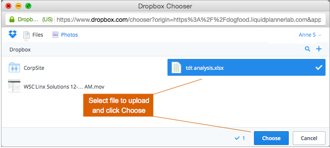4 Select dropbox file