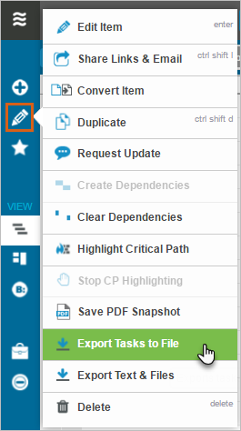 Export Tasks to File Export Tasks to File Edit Menu