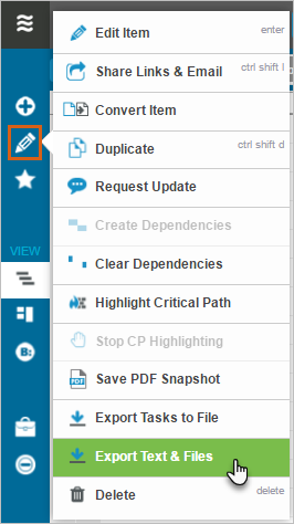 Export Text and Files Export Text and Files - Edit Menu