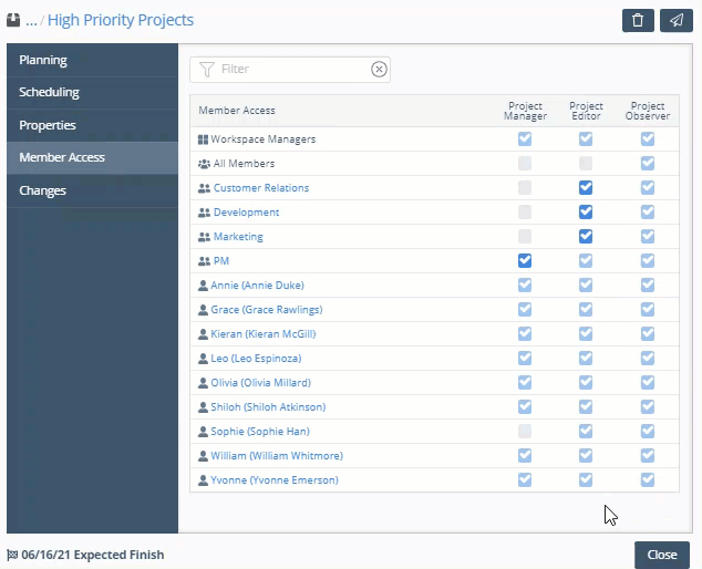 LiquidPlanner April 2021 Access Roles