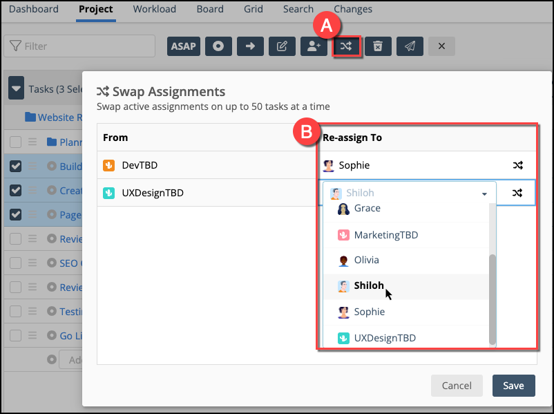 swap assignments in liquidplanner update