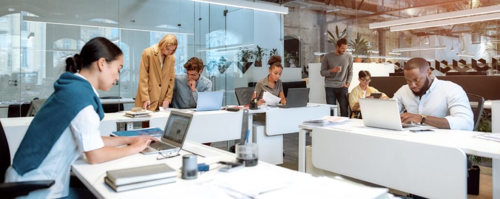 team of resource managers at desks working