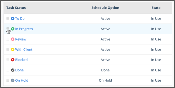 Changing the Task Status list order