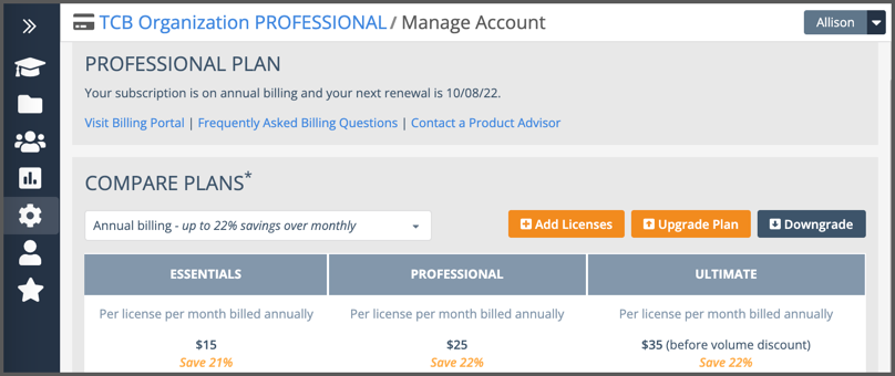 manage account view liquidplanner software