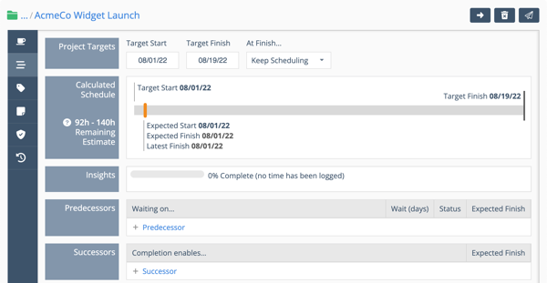 Project Edit Panel Scheduling tab