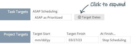 Set Target Dates on the Edit Panel Scheduling tab