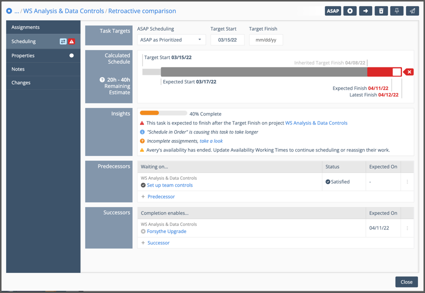 assignments and tasks Task Scheduling, Targets & Insights