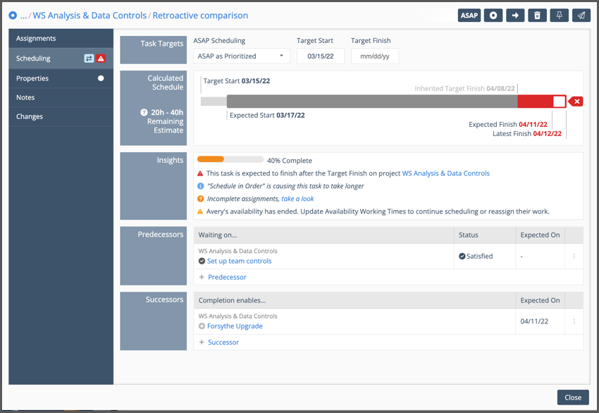  Task Scheduling, Targets & Insights