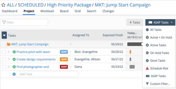 ASAP Task filter in Project View