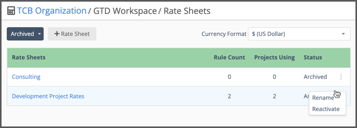 Reactivate an Archived Rate Sheet