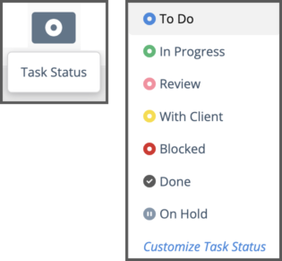 Bulk Editor Task Status button and task status example list
