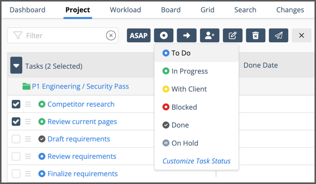 Task Status in Priority and Grid Views