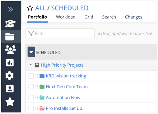 Projects and Templates in Portfolio View
