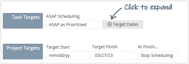 Target Date settings on Task and Project Edit Panels