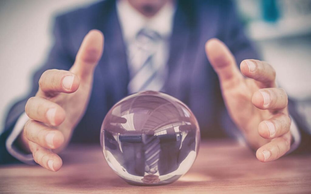 Crystal ball predicting the future of AI