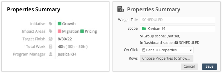 Properties Summary Settings