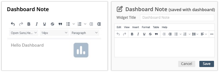 Dashboard Note Settings example
