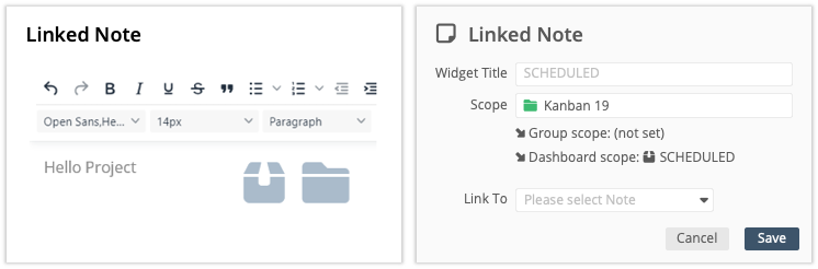 Linked Note Settings example