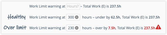 Three examples of Work Limit on Edit Panel