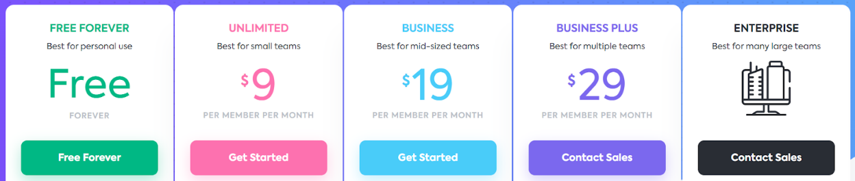 clickup pricing table