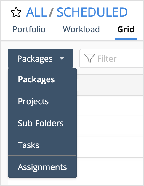 drop down menu for grid view