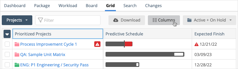grid view with predictive scheduling column enabled
