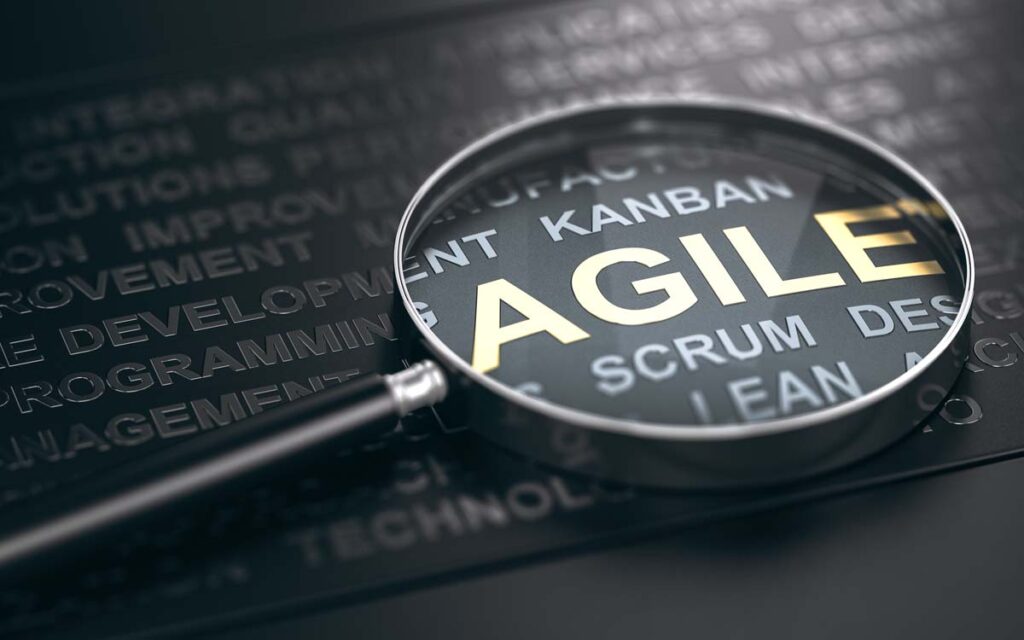 magnifying glass identifying the word "agile"
