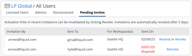 screenshot of pending invites view