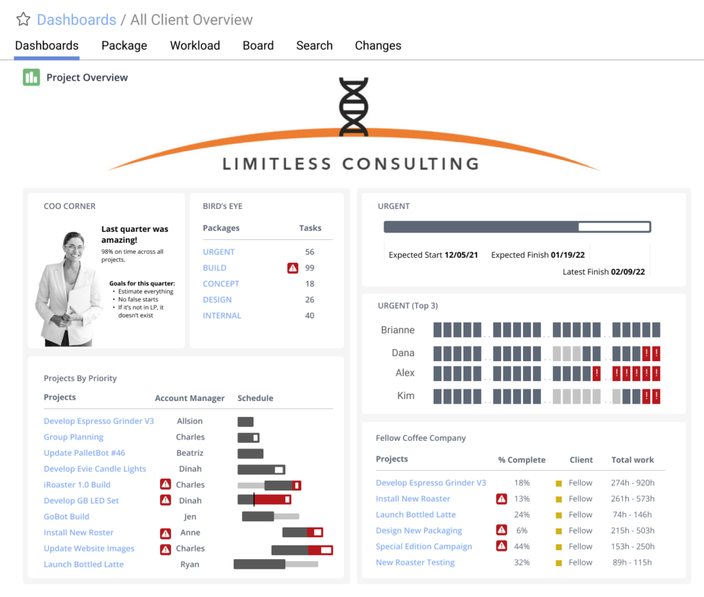 liquidplanner dashboard view