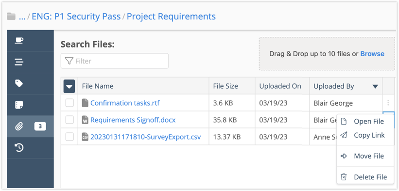 files list in LiquidPlanner