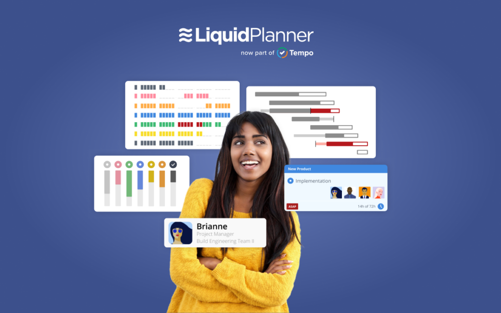 liquidplanner views surrounding a smiling woman