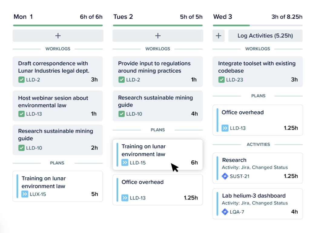 tempo timesheets time tracking user interface