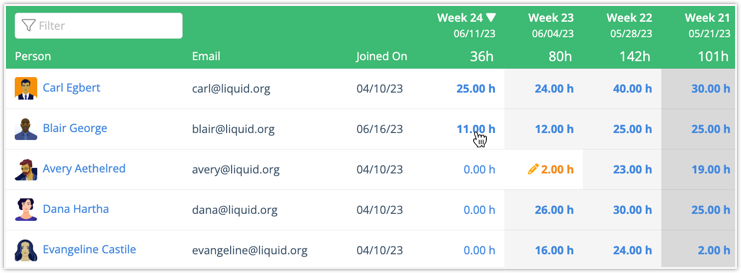 Timesheets sub-view